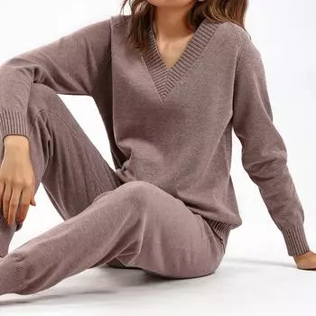 Один размер свитера шаровары костюм повседневный свитер пуловер костюм из двух частей One Size фиолетовый