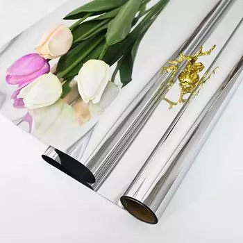 Один рулон упаковочной бумаги для цветов, серебряная упаковочная бумага, отражающая металлическая новая стеклянная зеркальная бумага