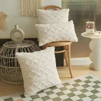 Один шт. 30*50 см/45*45 см геометрические жаккардовые плюшевые наволочки для дивана-кровати, дивана, фермерского дома, нейтральный однотонный мягкий чехол для подушки 30cmx50cm темно-синий