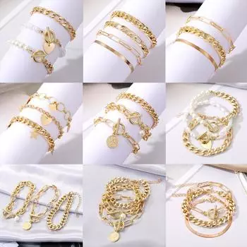 Одинаковый браслет для пары, богемный женский браслет, многослойный костюм с толстой цепочкой, женские аксессуары, ювелирные изделия 15096 золотой