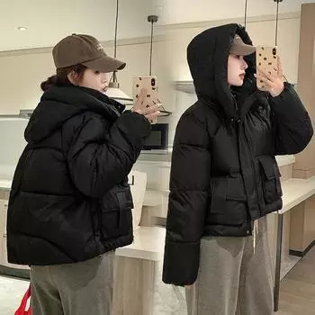 Одинарная хлопковая утепленная женская зимняя новая утолщенная маленькая короткая пуховая хлопковая утепленная куртка черная свободная хлопковая утепленная куртка M suggestion [90-110] catties чёрный