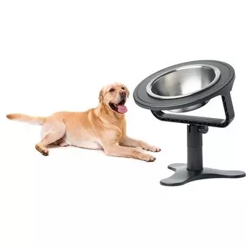 Одинарная металлическая подставка для мисок для корма для домашних животных, нескользящая защита для шеи, миска для кошек, сплошная кормушка, держатель для миски для еды чёрный