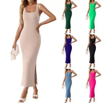 Одинарное вязаное платье. Летняя юбка-жилет с резьбой. Горячая юбка с разрезом на бедрах для девочек. L чёрный