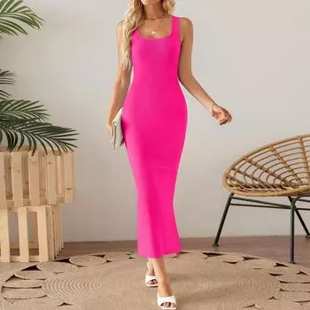 Одинарное вязаное платье. Летняя юбка-жилет с резьбой. Горячая юбка с разрезом на бедрах для девочек. S синий