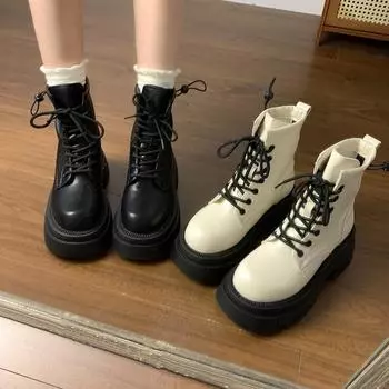 Одинарные ботинки на толстой подошве, белые, весна-осень, британские ботинки Martin, женские зимние, короткие, новые, для мужчин 35