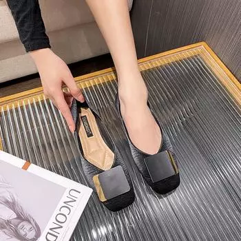 Одинарные туфли, новые весенние туфли для бабушек, женские туфли на плоской подошве с одной педалью и мягкой подошвой, сезонные туфли на плоской подошве для четырех сезонов, большого размера 33 чёрный