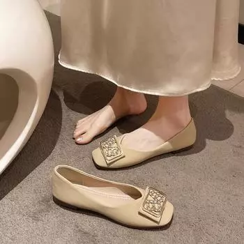 Одинарные туфли женские новые туфли для бабушек летом 2024 года Универсальные нежные туфли в стиле феи Плоская подошва с квадратной головкой и неглубоким горлом Туфли Doudou 35