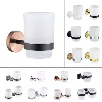 Одинарный двойной держатель зубных щеток из нержавеющей стали, стакан для зубных щеток и держатель для чашки, настенное крепление, аксессуары для ванной комнаты, золото, белый