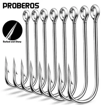 Одинарный крючок для ловли рыбы на скалах с зазубринами, крючок для морской рыбалки, длинная ручка из высокоуглеродистой стали Luya с отверстием и петлей, 100 шт./упаковка 17# (100 pieces/pack)