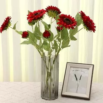 Одиночная ветка искусственного подсолнуха, букет цветов, украшение домашнего стола, шелковый искусственный цветок для свадьбы, дня рождения, вечеринки на открытом воздухе