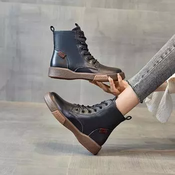 Одиночные ботинки Ботинки Martin Женские плоские хлопковые туфли Повседневные короткие ботинки 35 чёрный