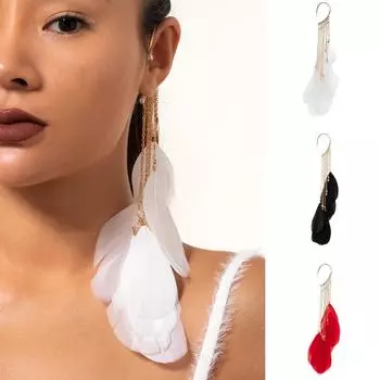 Одиночные серьги с кисточками и перьями, серьги, женские серьги, ювелирные изделия One Size чёрный