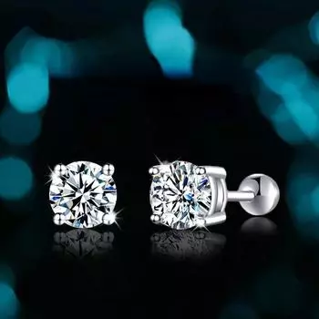 Одиночные серьги с муассанитом цвета D, 1,0 карат, с винтовой резьбой для женщин, серьги-гвоздики с выращенными в лаборатории бриллиантами, стерлинговое серебро 925 пробы, ювелирные изделия, подарок 0.3CT