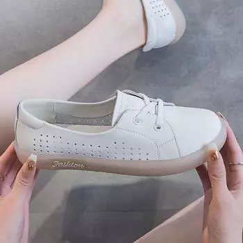 Одиночные туфли Белые туфли Кожаные балетки 35 белый