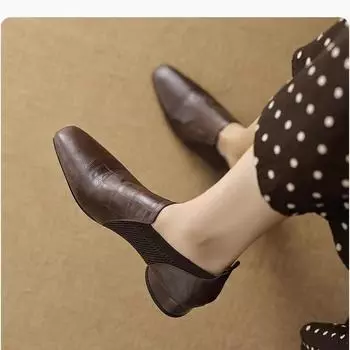 Одиночные туфли детские толстые каблуки с глубоким горлом британские маленькие одиночные туфли с одной педалью квадратные мокасины 2025 новые туфли для поездок на работу 35 чёрный