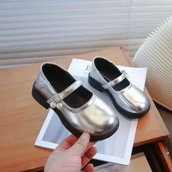 Одиночные туфли для детей, студенческая повседневная обувь 23 серебряный