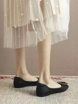Одиночные туфли для девочек 2025 года, новые весенние туфли в стиле феи, французские туфли на плоской подошве с мягкой подошвой, легкие универсальные туфли Doudou из мягкой кожи 33
