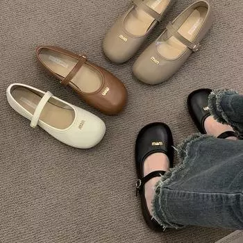 Одиночные туфли, французские шапочки на одной пуговице, женские туфли Мэри Джейн на плоской подошве с мягкой подошвой, бабушкины туфли 35 коричневый