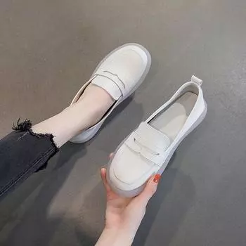 Одиночные туфли Кожаные белые туфли Лоферы на плоской подошве 35 чёрный