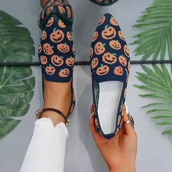 Одиночные туфли на Хэллоуин для женщин 2025 года с заостренным носком и мелким ртом, летающие вязаные одиночные туфли на одну педаль 36