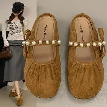 Одиночные туфли на плоской подошве женские весна-лето 2025 года новые мягкие подошвы не устают ноги одиночные туфли женские удобные с юбкой неглубокий вырез одиночные s 35 абрикосовый