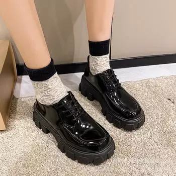 Одиночные туфли на толстой подошве, маленькие кожаные туфли 38