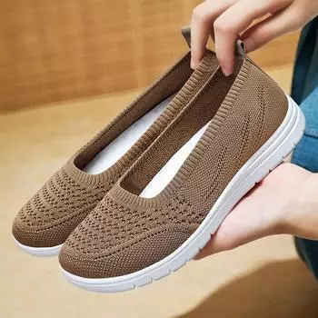 Одиночные туфли Осенние женские туфли с плоским дном и коротким носком Туфли для мам на одну ногу Туфли из ткани для женщин 36