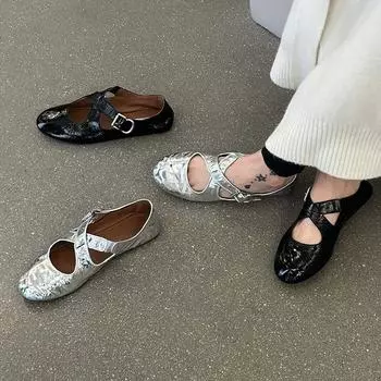 Одиночные туфли с перекрещенными пряжками на ремне, женские весенние удобные туфли Мэри Джейн на плоской подошве с закрытым носком 35 красный