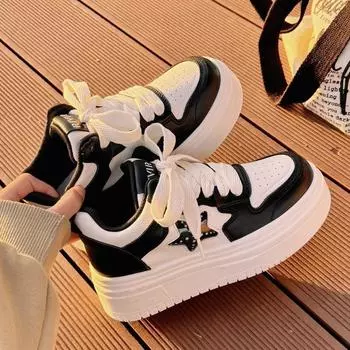 Одиночные туфли с высоким верхом женские туфли белые туфли на толстой подошве 35 чёрный