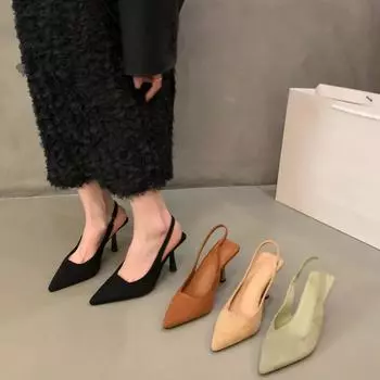 Одиночные туфли Туфли Fairy Shoes Черные босоножки Baotou French Temperament Весна и лето Острые каблуки 34EU/CN35 чёрный