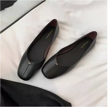 Одиночные туфли в стиле ретро с квадратным носком и легким ртом, балетки на плоской подошве, повседневные туфли Мэри Джейн большого размера 35 абрикосовый