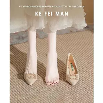 Одиночные туфли Xiaoxiangfeng женские на толстом каблуке 2025 новые весенние и осенние свадебные туфли свадебные туфли с острыми каблуками дизайн ниша 34