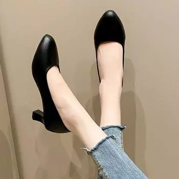 Одиночные туфли женские 2024 четыре сезона рабочая женская обувь рабочая черная на высоком каблуке женская производитель 34 чёрный