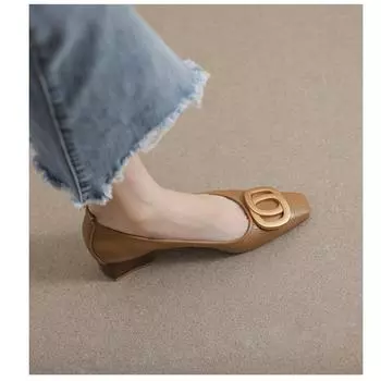 Одиночные туфли женские 2025 новые весенне-осенние туфли с одной педалью на толстом каблуке корейской версии туфли Doudou с квадратной головкой и мягкой подошвой женские туфли 35 чёрный