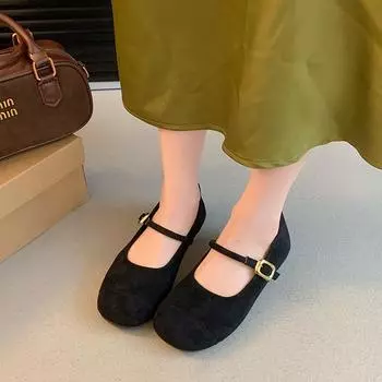 Одиночные туфли женские французские туфли с неглубоким ремнем и надписью «ремень» 2025 года, новые весенние и осенние туфли на плоской подошве с юбкой в стиле ретро «Мэри Джейн» 35 хаки