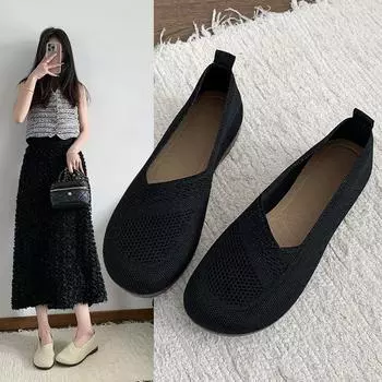Одиночные туфли женские корейские версии повседневные туфли на плоской подошве с плетением Fly-Woven удобные туфли Doudou с мягкой подошвой 35 фиолетовый