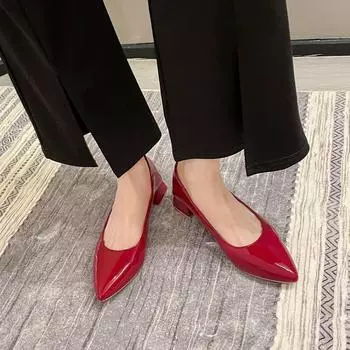 Одиночные туфли. Женские летние новые черные профессиональные рабочие туфли с острым носком на толстом каблуке. Женские расширенные женские туфли больших размеров. 40