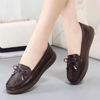 Одиночные туфли женские модные туфли-бабочки для мам с нескользящей мягкой подошвой 35 бежевый