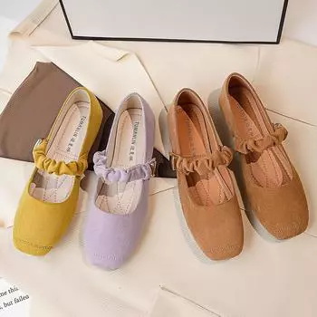 Одиночные туфли женские на плоской подошве 2025 новые маленькие кожаные туфли с одной педалью пружинные туфли универсальные мокасины весенние туфли Doudou 34 коричневый