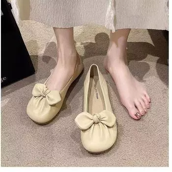 Одиночные туфли женские на плоской подошве весна осень новые туфли с мягкой подошвой круглый носок удобные универсальные женские туфли 35