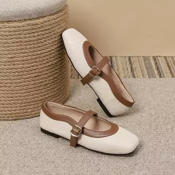 Одиночные туфли Женские неглубокие шапочки Туфли-бини Нежные вечерние туфли Туфли Мэри Джейн на плоской подошве 35 белый