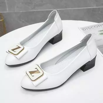 Одиночные туфли, женские осенние и зимние модели, женская кожаная обувь, нескользящая рабочая обувь на высоком каблуке с неглубоким носком, на толстом каблуке и с мягкой подошвой 35