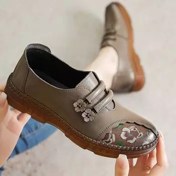 Одиночные туфли женские ретро плоские туфли для мам среднего возраста повседневные туфли из мягкой кожи 35