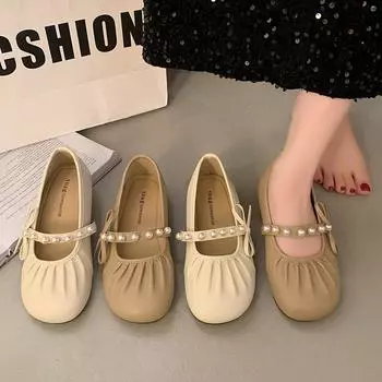 Одиночные туфли женские с плоской подошвой 2025 года, весна и лето, новая мягкая подошва, ноги не устают, одна педаль, одиночные туфли женские с юбкой и неглубоким горлом, одиночные туфли 35 бежевый