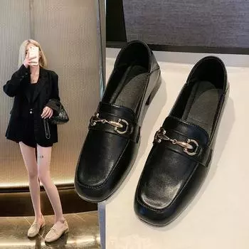 Одиночные туфли женские толстые с квадратной головкой на каблуке весна и лето маленькие кожаные туфли соевые туфли A Footsteps Le Fu Shoes 35 бежевый