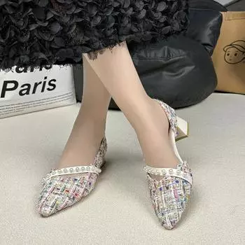 Одиночные туфли женские толстый каблук острый нос весенний элегантный темперамент средний высокий каблук 2025 новый универсальный нежный вечерний французский 35