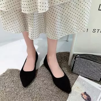 Одиночные туфли Женские туфли на плоской подошве Туфли с острым носком Туфли из замши Большие размеры Женские туфли Рабочая обувь 35 чёрный