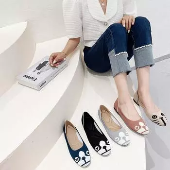 Одиночные туфли Женские туфли с плоским дном и рисунком кошки и собаки, плетеные туфли с круглым носком, вязаные туфли с изображением летающих животных, туфли в виде яичного рулета, женская обувь 34 серый