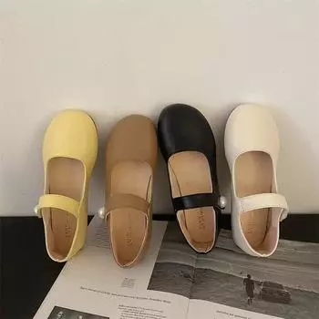 Одиночные туфли женские весенние новые британские туфли на плоской подошве с мелким носком женские туфли Мэри Джейн с ремешком Word Belt 35 жёлтый