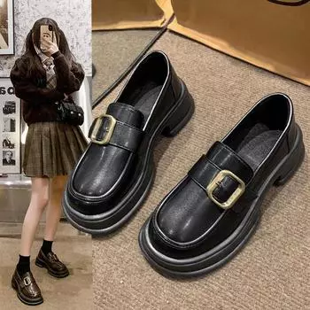 Одиночные туфли женские женские туфли весна и осень обувь повседневная колледж плоская подошва Lefou маленькие кожаные туфли женские модные женские туфли 35